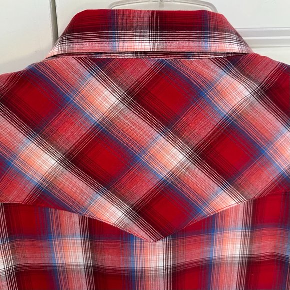 Wrangler Western Shirts Men’s Snap Shirt XL Like New Short Sleeves Red Plaid - Picture 5 of 11